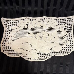 Antimacassar, A Vintage Crocheted Chair Back Protector Covering Featuring a Cat